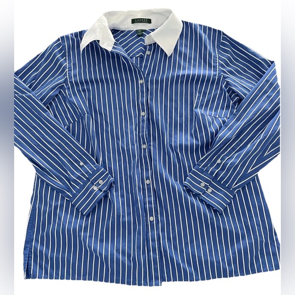 Lauren Ralph Lauren Striped Button Down Shirt Men’s XL Blue/White Long Sleeve - Picture 5 of 7